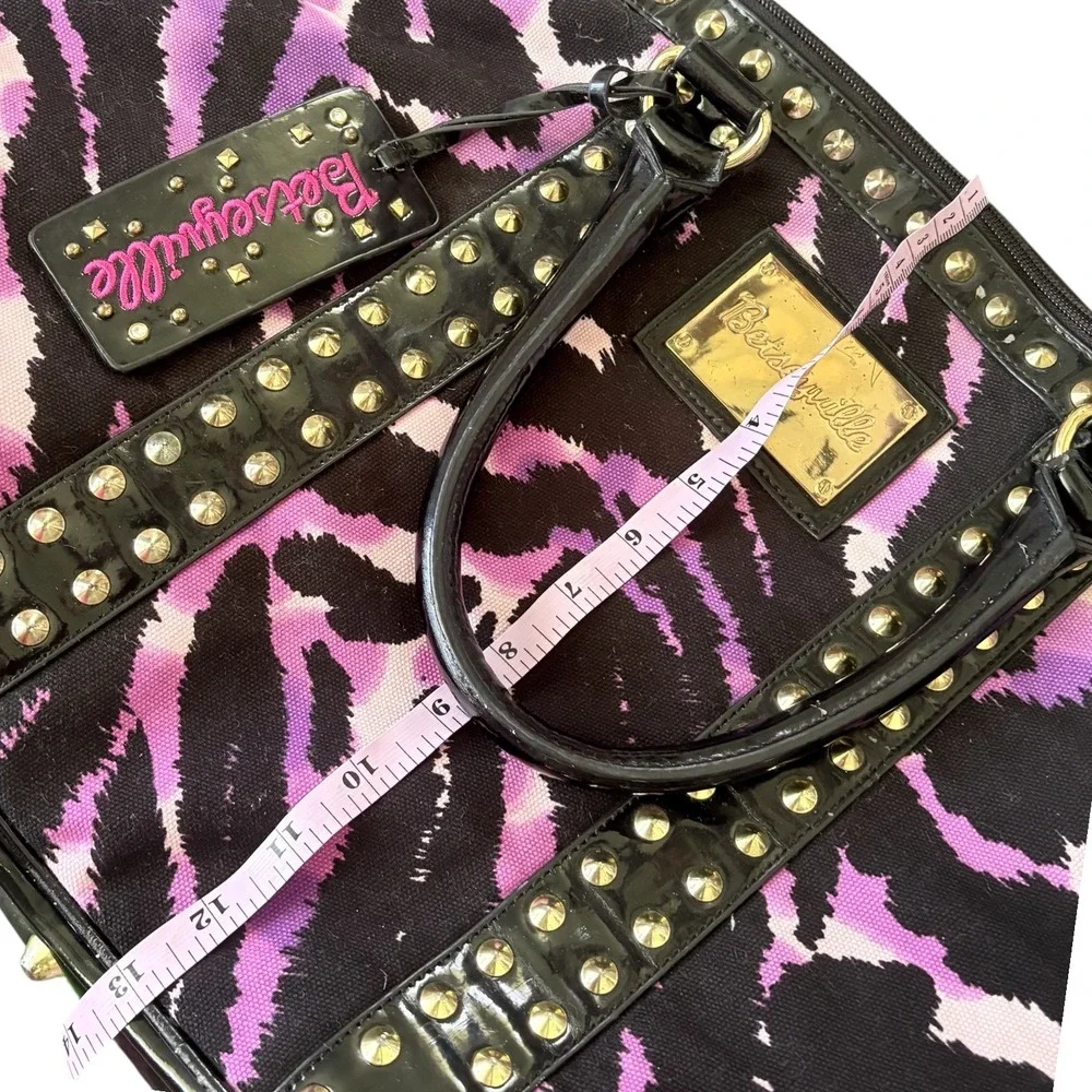 Betseyville Betsey Johnson Purple Zebra Studded Satchel Bag Large Indie McBling